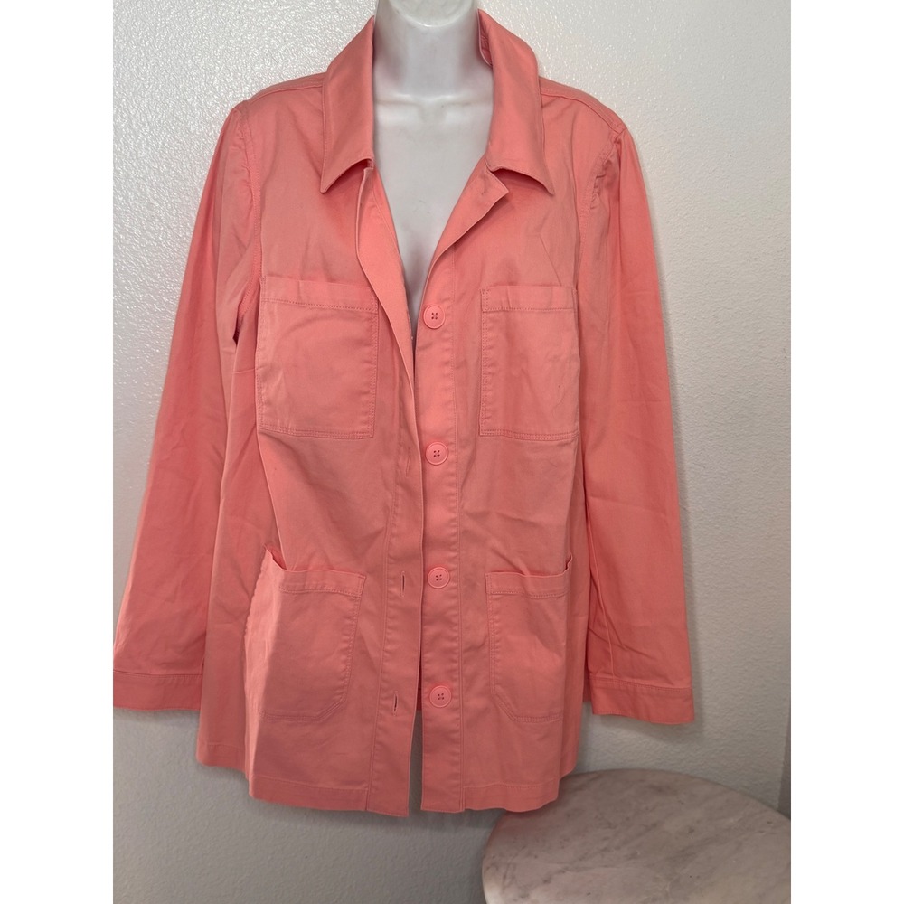 Lane Bryant Coral Pink Utility Chore Jacket Size 16 Cotton Blend Button Front
